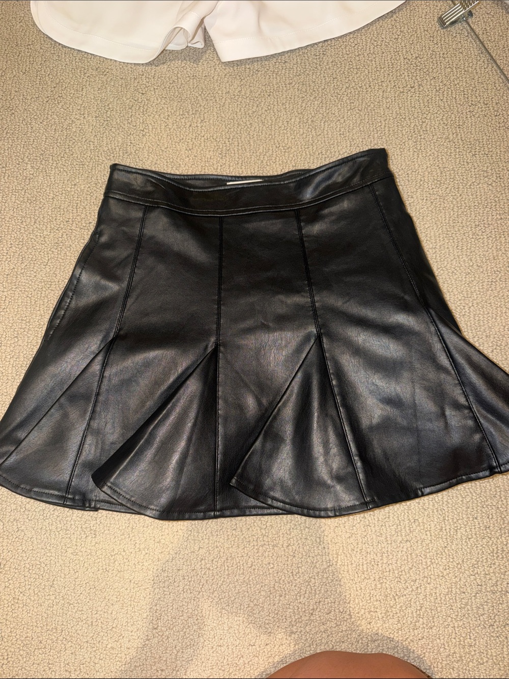 Black Faux Leather Flared Mini Skirt